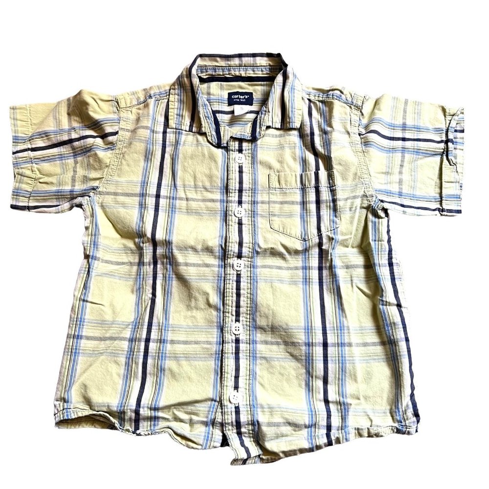 Carter's Yellow Button Down Short Sleeve Blue Stripe Shirt Size 5